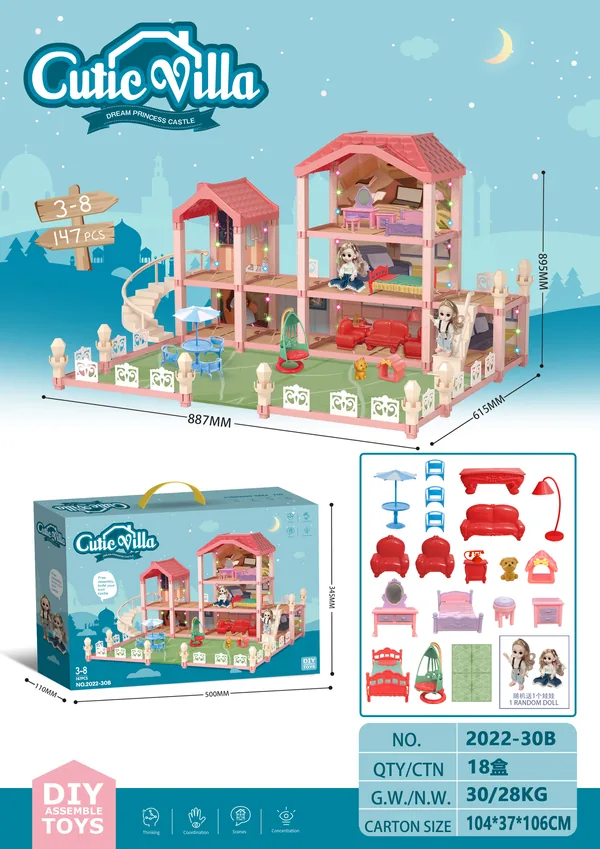 CPS261980 Wooden House Cottage DIY Building Pretend Play Furniture Toy
