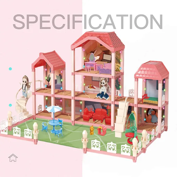 CPS261980 Wooden House Cottage DIY Building Pretend Play Furniture Toy