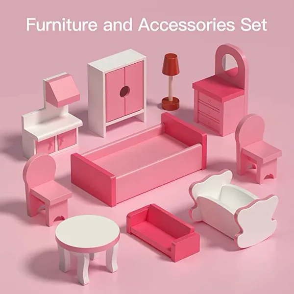 Wooden House Cottage DIY Building Pretend Play Furniture Set - wholesale product image