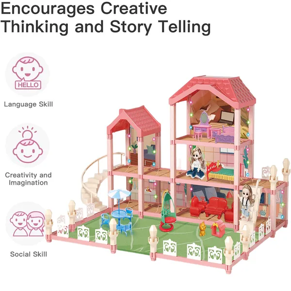 CPS261980 Wooden House Cottage DIY Building Pretend Play Furniture Toy
