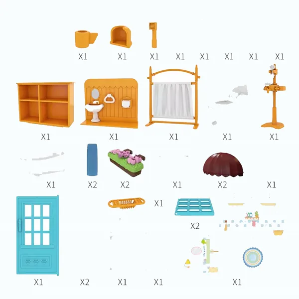 CPS260999 Kids Educational Toys DIY Bathroom Cottage 3D Furniture Bath
