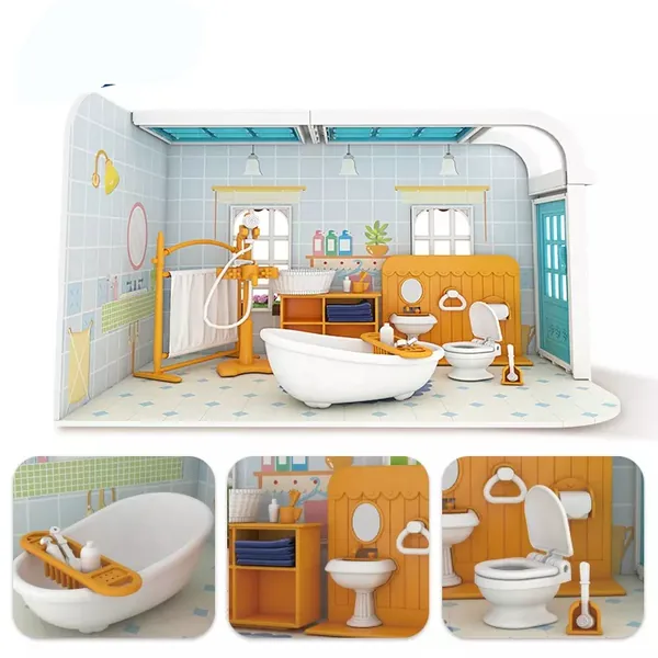 CPS260999 Kids Educational Toys DIY Bathroom Cottage 3D Furniture Bath