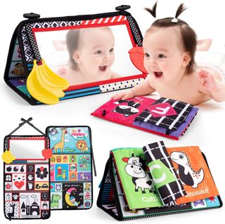High Contrast Black and White Inflatable Tummy Time Floor Mirror