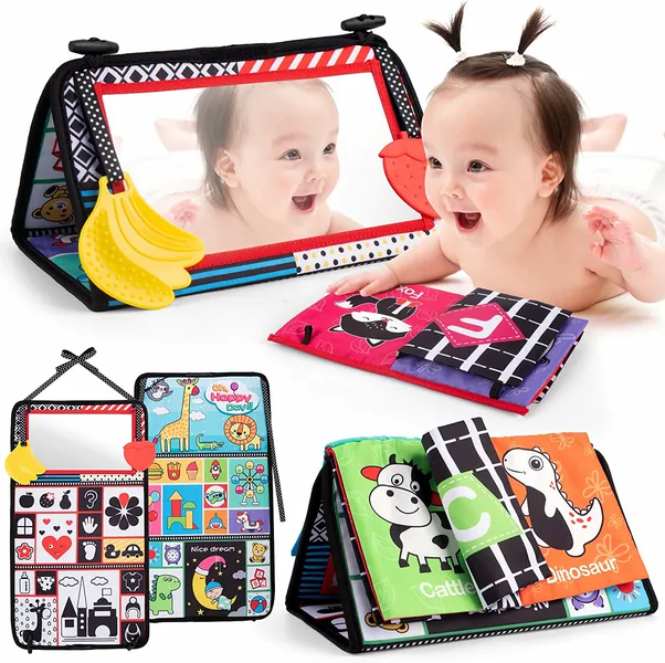 High Contrast Black and White Inflatable Tummy Time Floor Mirror - wholesale product image