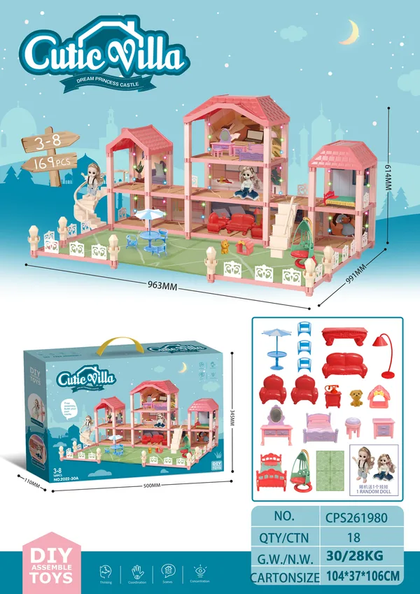 CPS261980 Wooden House Cottage DIY Building Pretend Play Furniture Toy