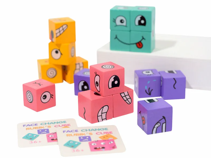 CPS280236 NEW Wooden Face Changing Magical Cubes Expression Puzzle Bui