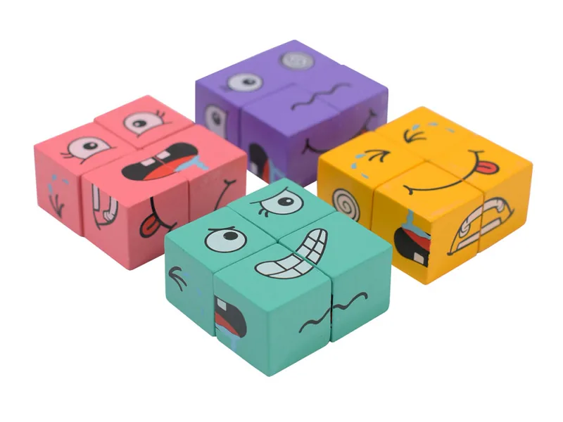 CPS280236 NEW Wooden Face Changing Magical Cubes Expression Puzzle Bui