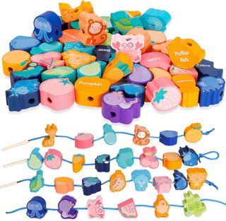 Threading Beads Set with Storage Box Dinosaur Lacing Toy