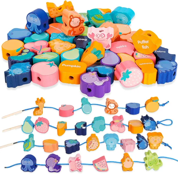 Threading Beads Set with Storage Box Dinosaur Lacing Toy - wholesale product image
